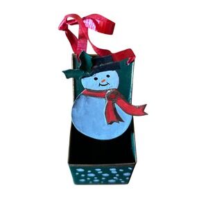 Cute Snowman Pop Up Surprise Box Ornament‎ Christmas Holiday Vintage Metal